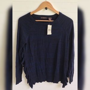 Heather B NEW Navy Black Open Side Ruffle Sweater